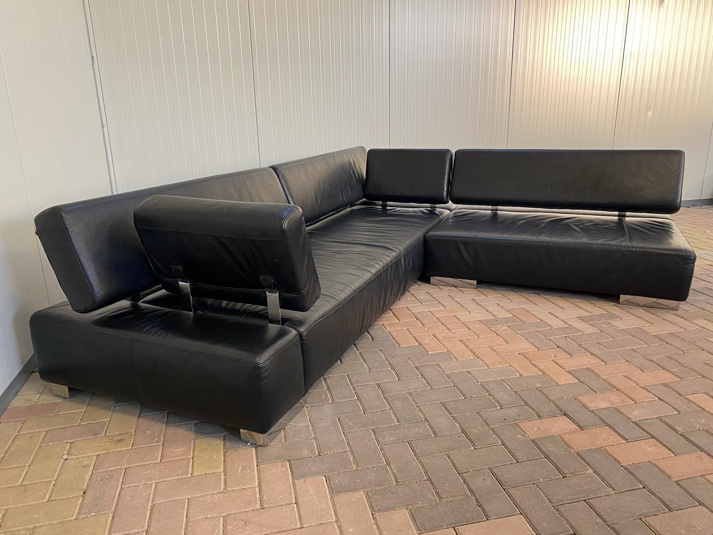 Bruhl Zwarte Leren Hoekbank – Verstelbaar Comfort – Ruime Lounge – Gratis Levering NL & BE