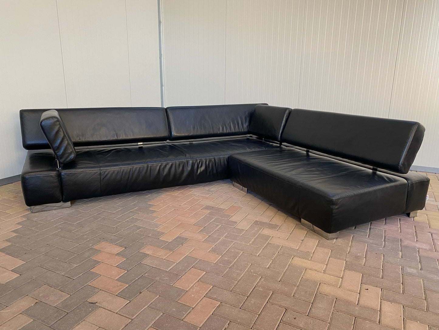 Bruhl Zwarte Leren Hoekbank – Verstelbaar Comfort – Ruime Lounge – Gratis Levering NL & BE