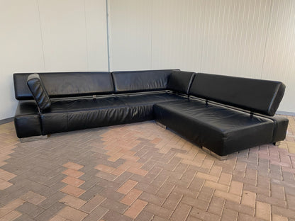 Bruhl Zwarte Leren Hoekbank – Verstelbaar Comfort – Ruime Lounge – Gratis Levering NL & BE