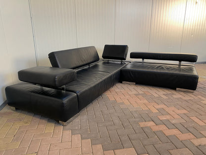 Bruhl Zwarte Leren Hoekbank – Verstelbaar Comfort – Ruime Lounge – Gratis Levering NL & BE