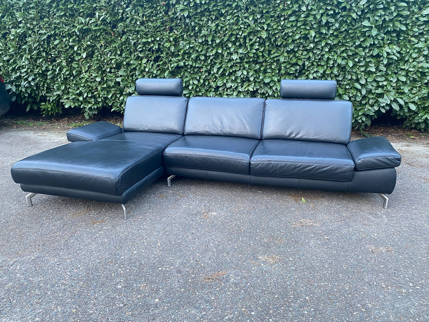 Henders & Hazel Zwarte Hoekbank – Premium Europees Comfort – Echt Leer