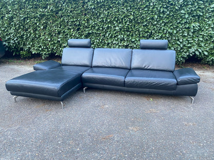 Henders & Hazel Zwarte Hoekbank – Premium Europees Comfort – Echt Leer