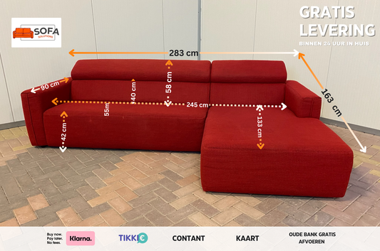Montel Rode Stoffen Hoekbank – Verstelbare Hoofdsteunen – Ruim Zitcomfort – Gratis Levering NL & BE