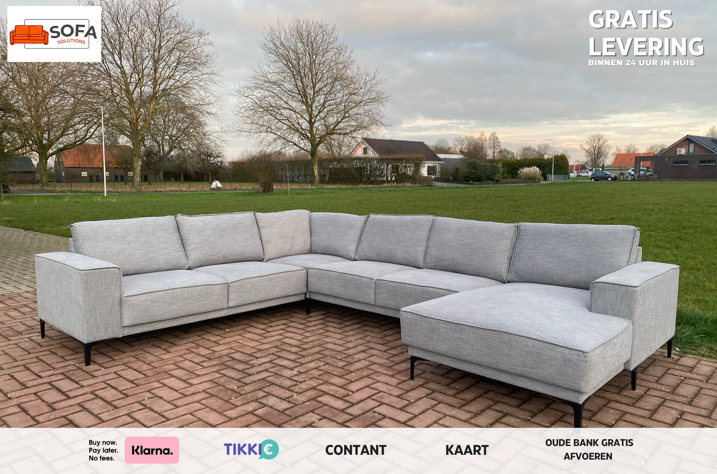 Grijs Stoffen U-Bankstel – Extra Grote Lounge Hoekbank – Gratis Levering