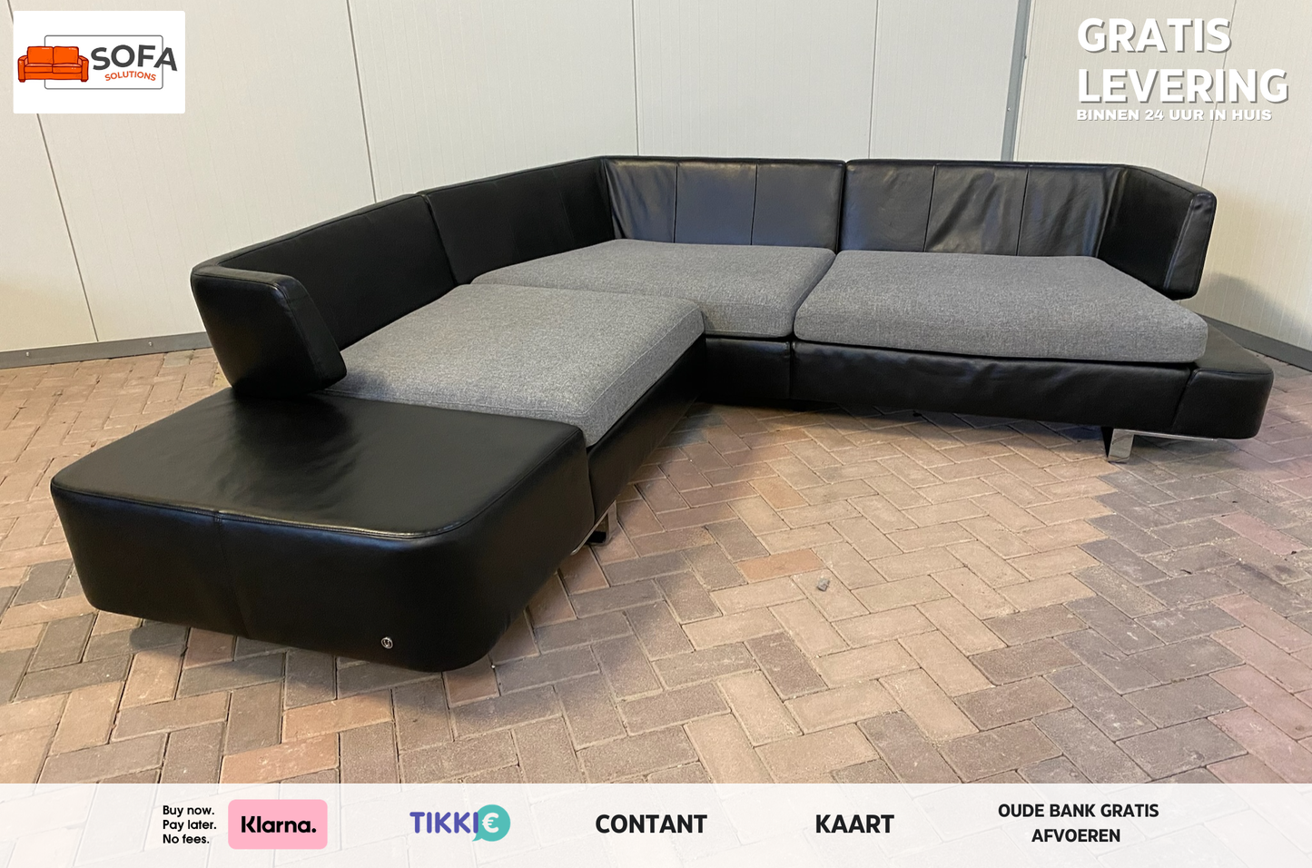 Natuzzi Opus Zwarte Leren Hoekbank – Luxe Comfort – Elegante Moderne Vormgeving – Gratis Levering NL & BE
