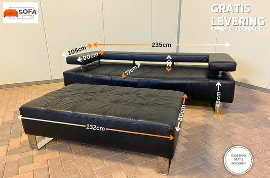 GRATIS LEVERING HEEL BENELUX + DACH Montel 3-zits Echt Leren Bankstel met Hocker