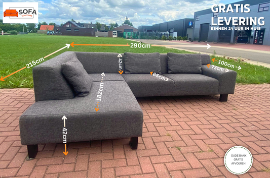 GRATIS LEVERING HEEL BENELUX + DACH Moderne Grijs Stoffen Hoekbank