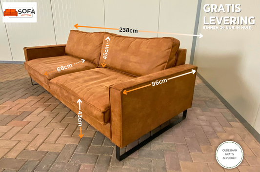 GRATIS LEVERING HEEL BENELUX + DACH Cognac Stoffen 4-zits Bankstel
