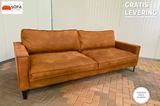 GRATIS LEVERING HEEL BENELUX + DACH Cognac Stoffen 4-zits Bankstel