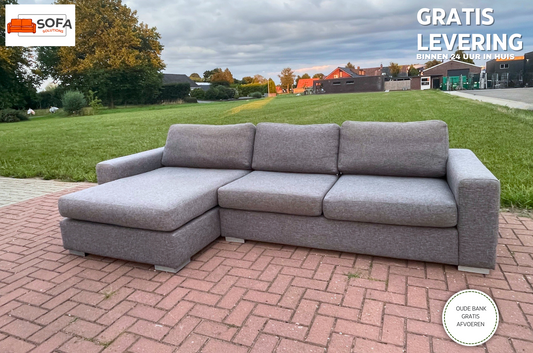 GRATIS LEVERING HEEL BENELUX + DACH N-joy Grijs Stoffen Hoekbank met Lounge Links