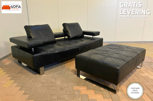 GRATIS LEVERING HEEL BENELUX + DACH Montel 3-zits Echt Leren Bankstel met Hocker