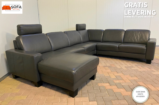 GRATIS LEVERING HEEL BENELUX + DACH Mooi Echt Leer Zwart U-Bankstel
