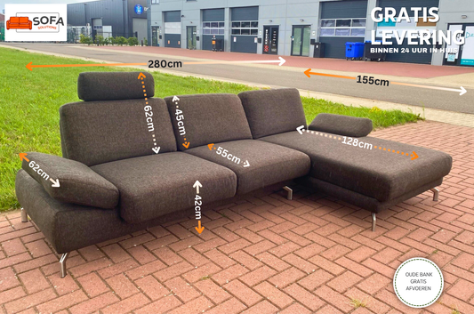 GRATIS LEVERING HEEL BENELUX + DACH Henders & Hazel Donkerbruine Stoffen Hoekbank