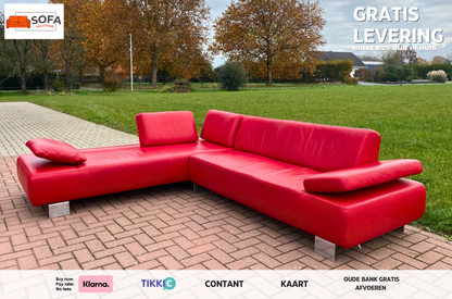 GRATIS LEVERING HEEL BENELUX + DACH Montel Rode Echt Leer Hoekbank