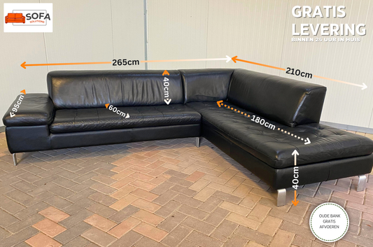 GRATIS LEVERING HEEL BENELUX + DACH Caliaitalia Zwarte Echt Leer Hoekbank