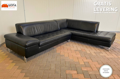GRATIS LEVERING HEEL BENELUX + DACH Caliaitalia Zwarte Echt Leer Hoekbank