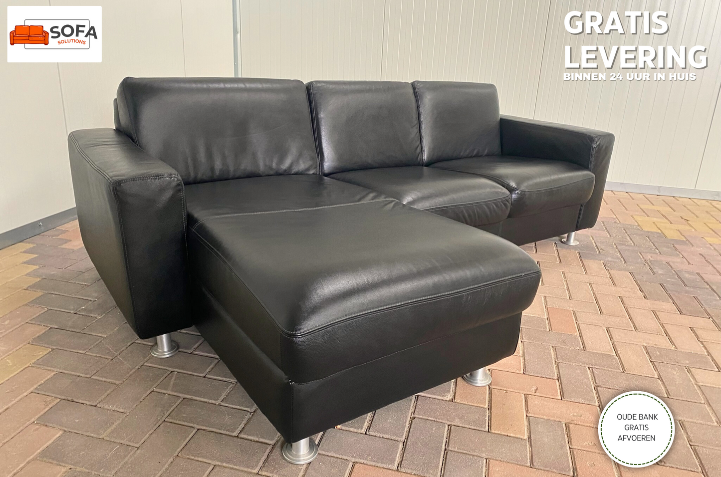 GRATIS LEVERING HEEL BENELUX + DACH Mooie Zwarte Echt Leer Hoekbank