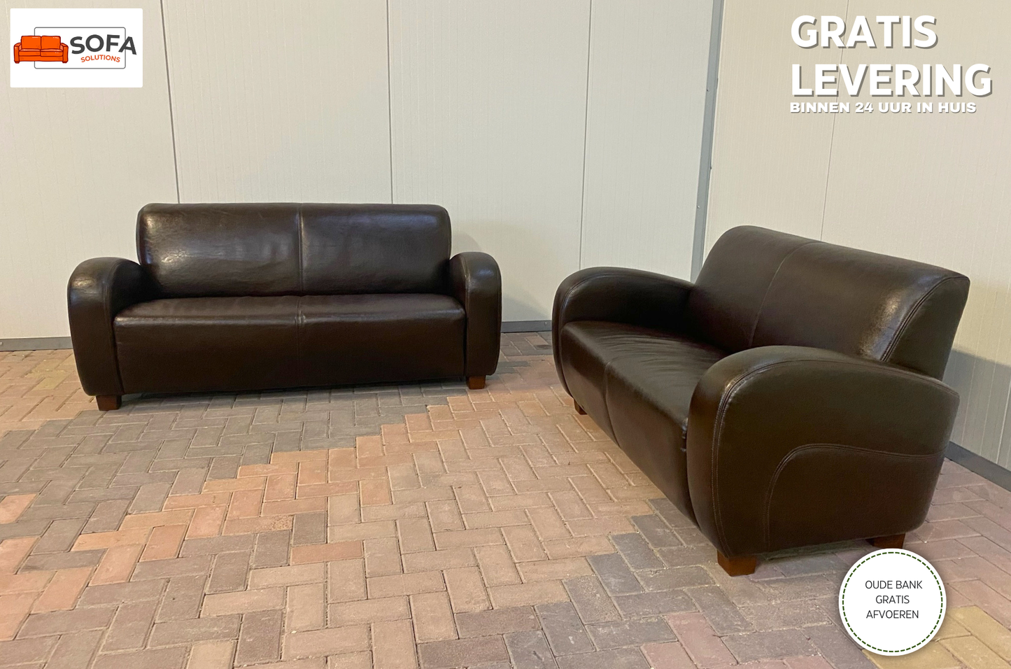 GRATIS LEVERING HEEL BENELUX + DACH Bruin Echt Leer Bankstel 3+2,5 Zits