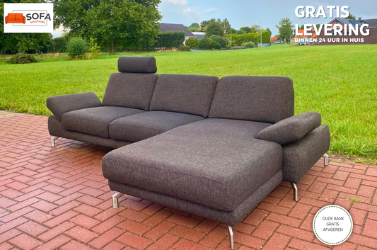 GRATIS LEVERING HEEL BENELUX + DACH Henders & Hazel Donkerbruine Stoffen Hoekbank