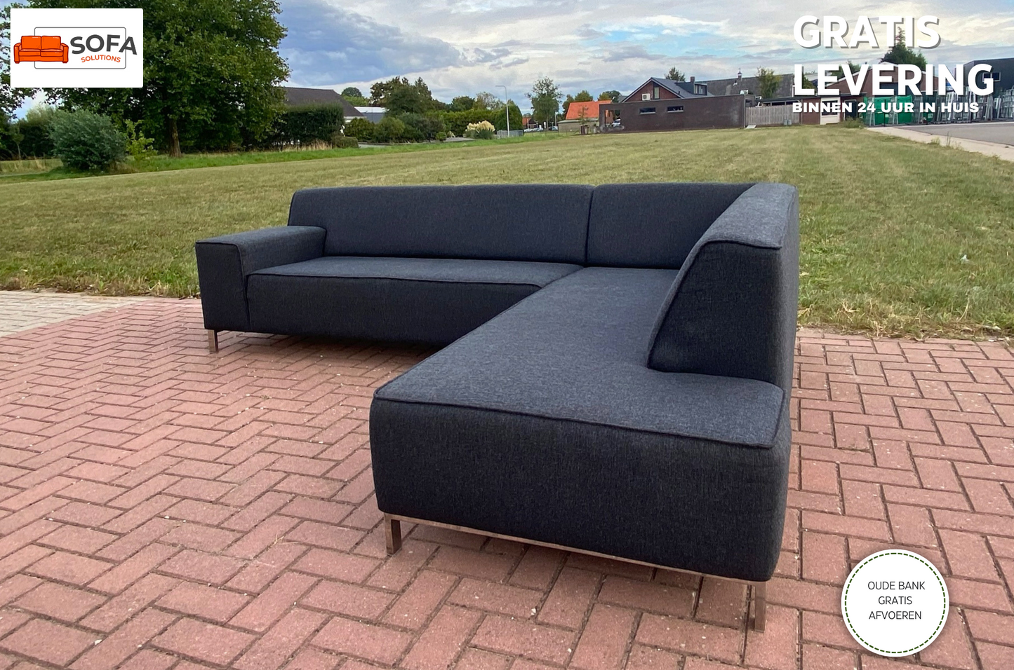 GRATIS LEVERING HEEL BENELUX + DACH Montel Donkergrijs Stoffen Hoekbank