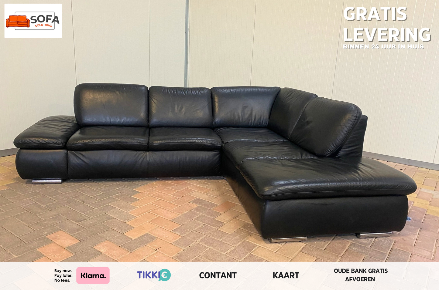 GRATIS LEVERING HEEL BENELUX + DACH Mooie Zwarte Echt Leer Hoekbank