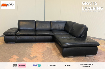 GRATIS LEVERING HEEL BENELUX + DACH Mooie Zwarte Echt Leer Hoekbank