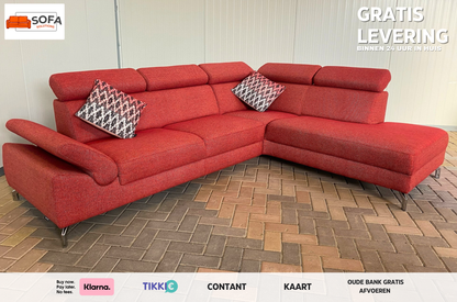 GRATIS LEVERING HEEL BENELUX + DACH Mooi Rode Stoffen Hoekbank