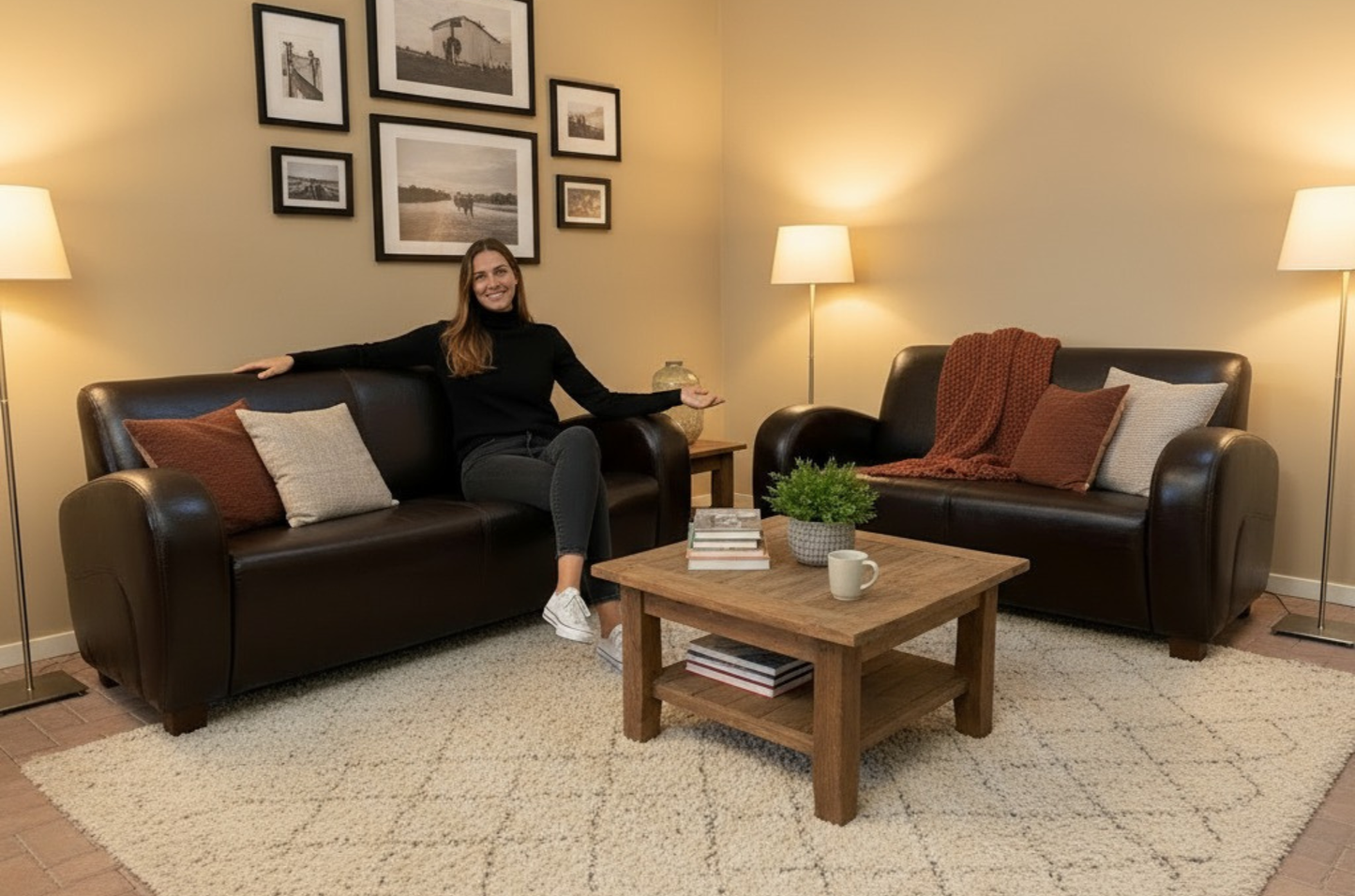 GRATIS LEVERING HEEL BENELUX + DACH Bruin Echt Leer Bankstel 3+2,5 Zits