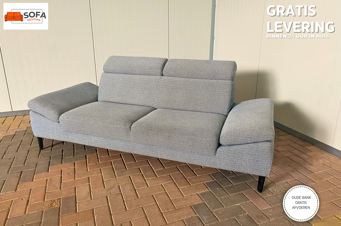 GRATIS LEVERING HEEL BENELUX + DACH Montel Grijze 3-zitsbank met Verstelbare Hoofdsteun