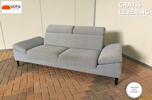 GRATIS LEVERING HEEL BENELUX + DACH Montel Grijze 3-zitsbank met Verstelbare Hoofdsteun