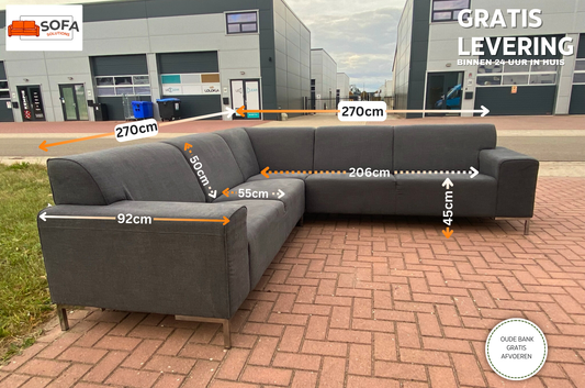 GRATIS LEVERING HEEL BENELUX + DACH Mooie Grijze Stoffen Hoekbank