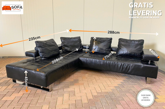 GRATIS LEVERING HEEL BENELUX + DACH Zwarte Montel Echt Leren Hoekbank