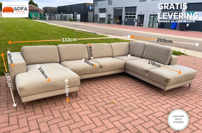 GRATIS LEVERING HEEL BENELUX + DACH Montel U-vormige Stoffen Hoekbank met brede Zitting