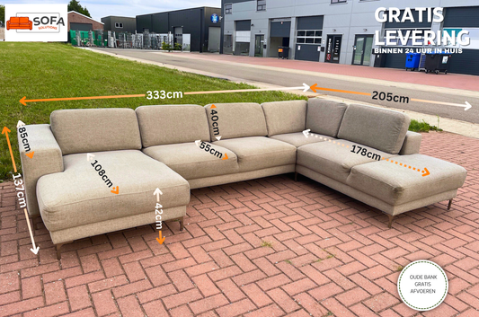 GRATIS LEVERING HEEL BENELUX + DACH Montel U-vormige Stoffen Hoekbank met brede Zitting