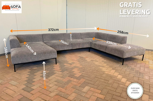 GRATIS LEVERING HEEL BENELUX + DACH Montel Grote Grijs Stoffen U-Bankstel