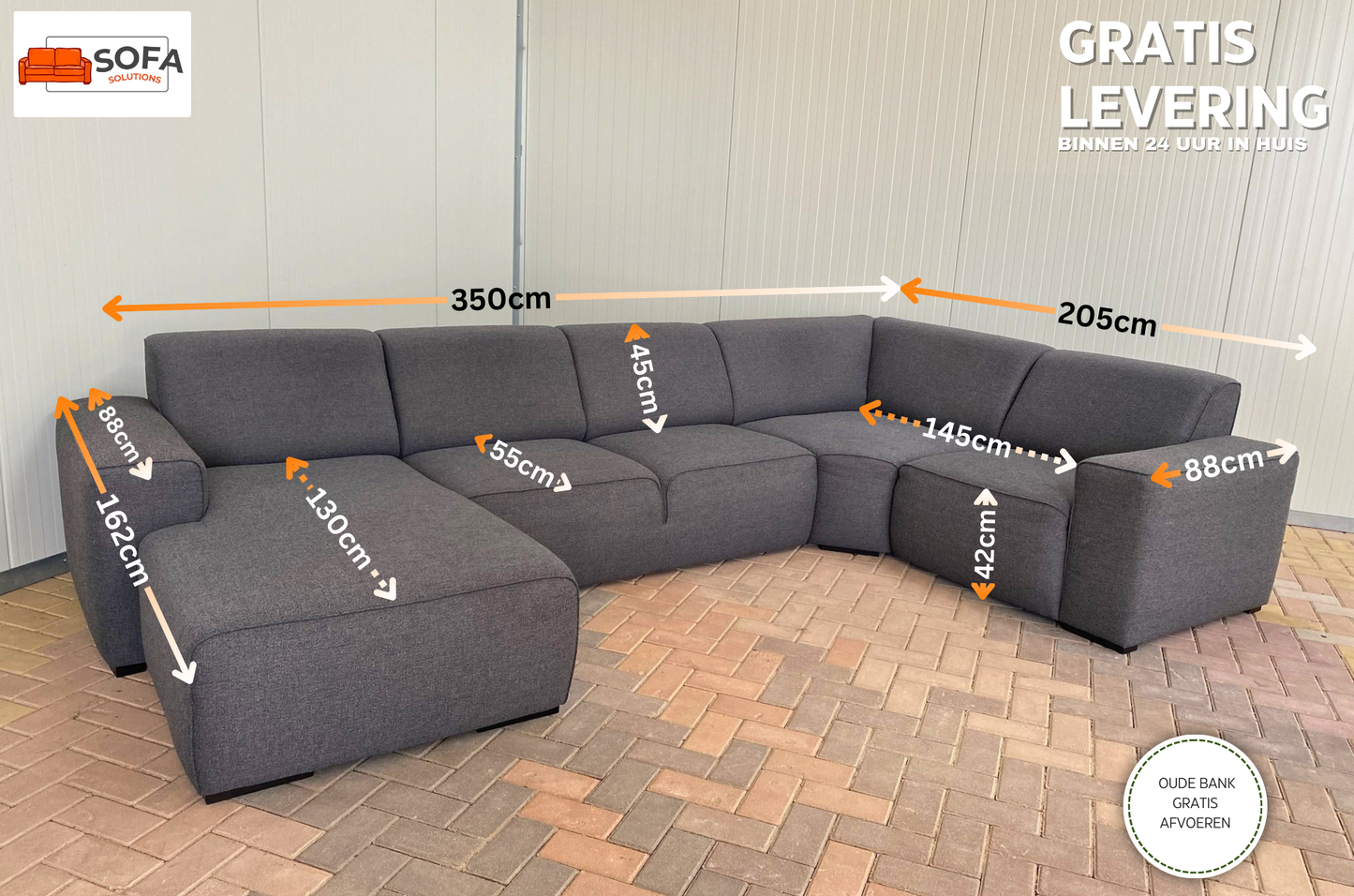 GRATIS LEVERING HEEL BENELUX + DACH Grote Stoffen Grijs U Bankstel