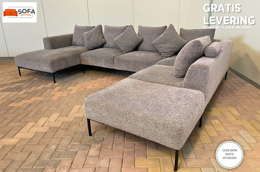 GRATIS LEVERING HEEL BENELUX + DACH Montel Grote Grijs Stoffen U-Bankstel