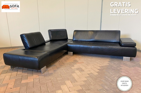 GRATIS LEVERING HEEL BENELUX + DACH Montel Zwarte Echt Leer Hoekbank