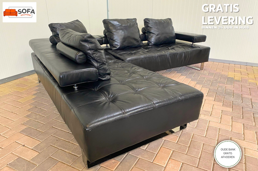 GRATIS LEVERING HEEL BENELUX + DACH Zwarte Montel Echt Leren Hoekbank