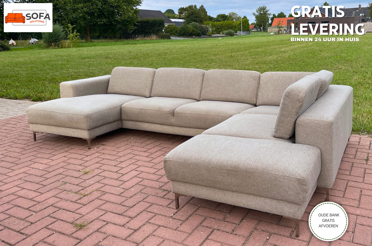 GRATIS LEVERING HEEL BENELUX + DACH Montel U-vormige Stoffen Hoekbank met brede Zitting