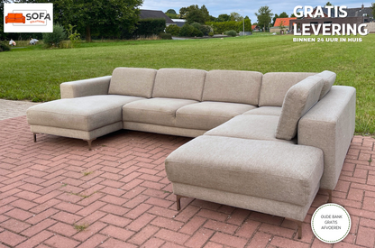 GRATIS LEVERING HEEL BENELUX + DACH Montel U-vormige Stoffen Hoekbank met brede Zitting