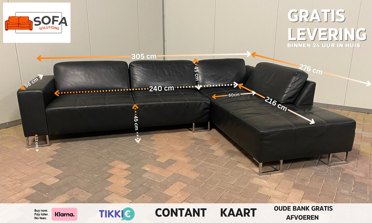 Piet Klerkx Grote Leren Hoekbank–Ruime Lounge Zit–Gratis Levering