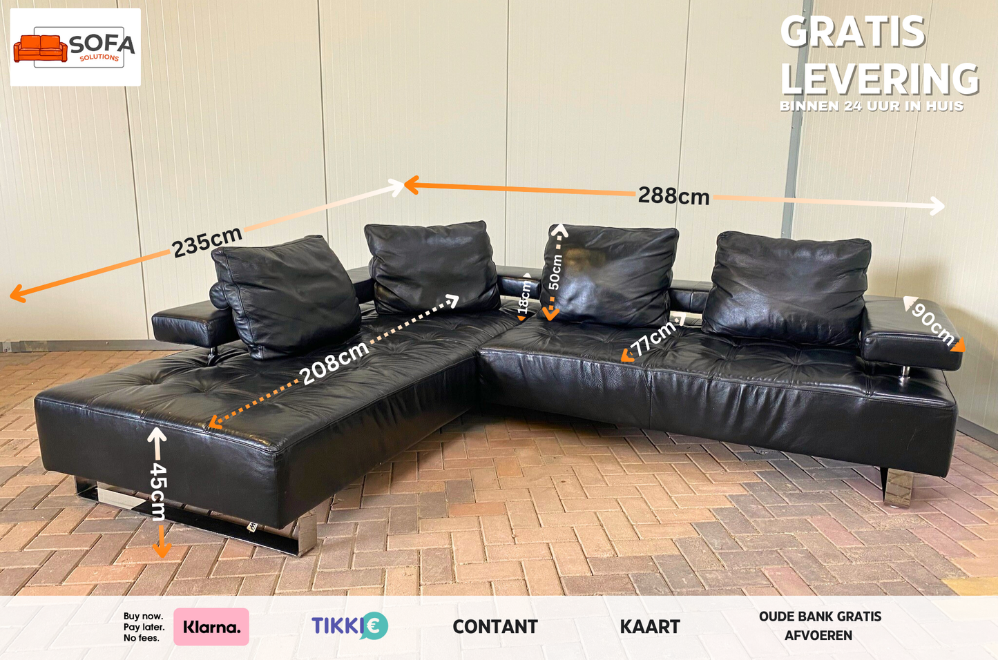 GRATIS LEVERING HEEL BENELUX + DACH Mooi Zwarte Montel Echt Leren Hoekbank