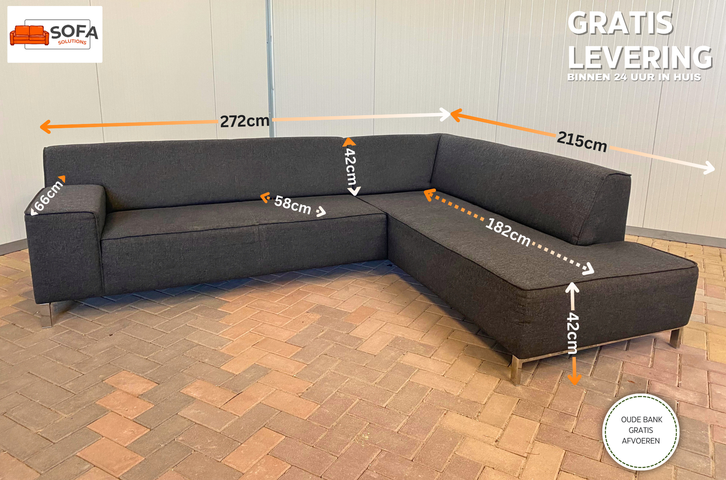 GRATIS LEVERING HEEL BENELUX + DACH Montel Donkergrijs Hoekbank