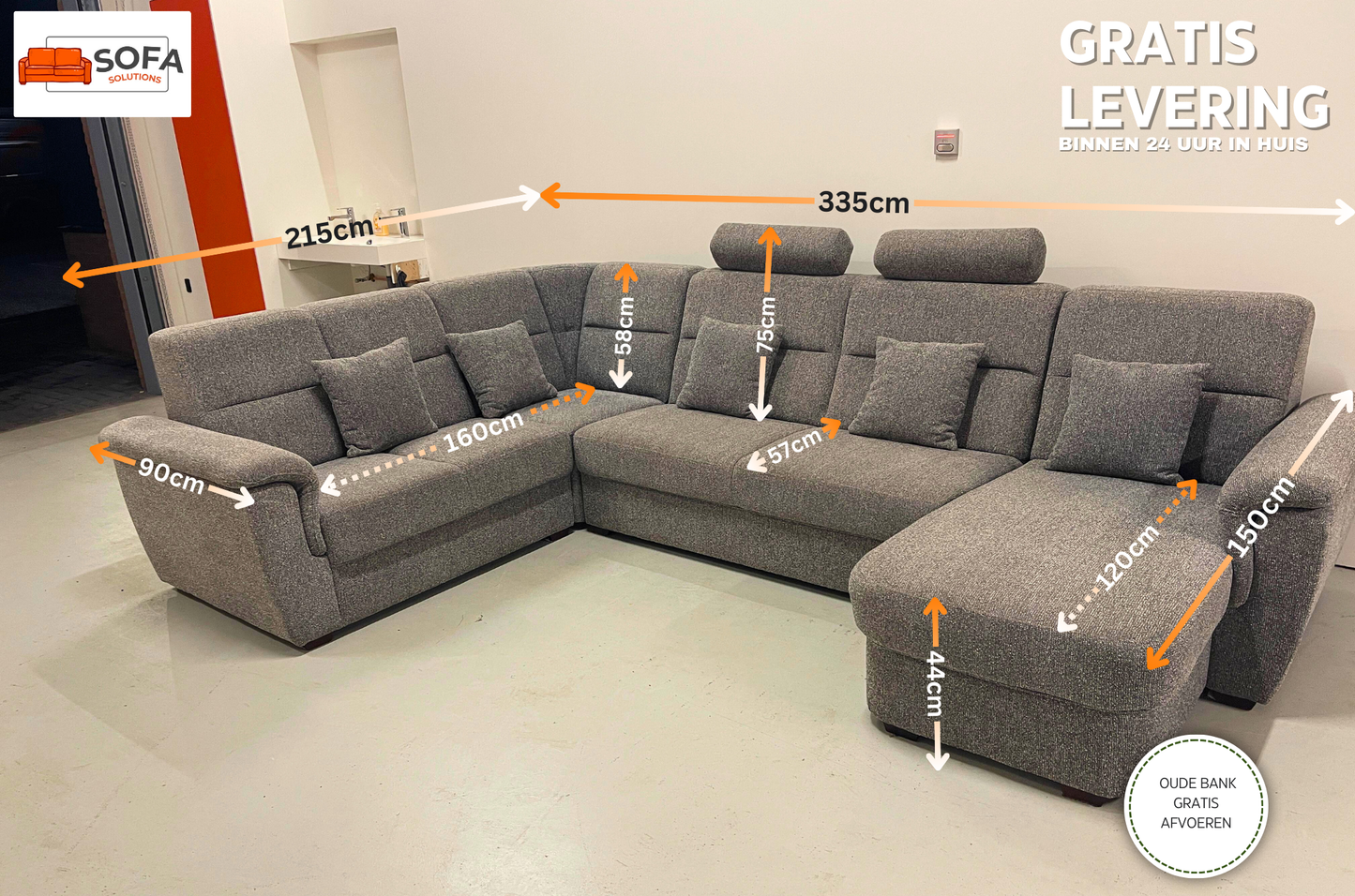 GRATIS LEVERING HEEL BENELUX + DACH Groot Grijze Stoffen U Bankstel