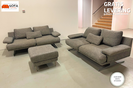 GRATIS LEVERING HEEL BENELUX + DACH Montel Grijs Stoffen Bankstel