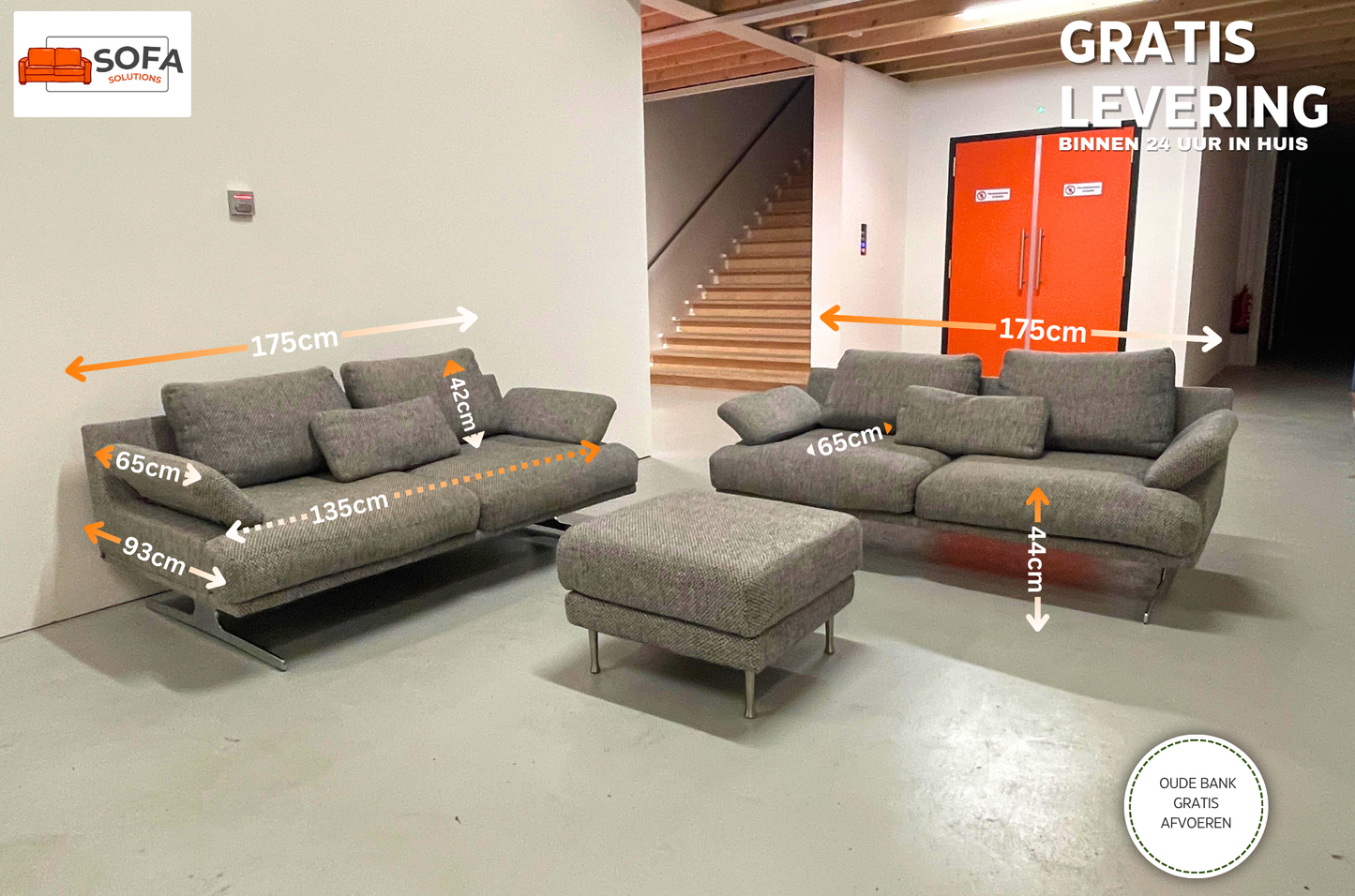 GRATIS LEVERING HEEL BENELUX + DACH Montel Grijs Stoffen Bankstel