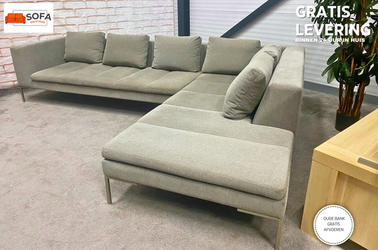 GRATIS LEVERING HEEL BENELUX + DACH Montel Taupe Stoffen Hoekbank