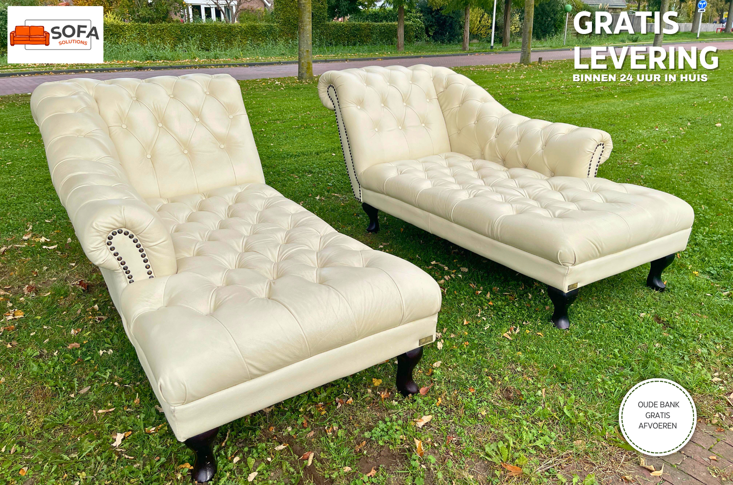 GRATIS LEVERING HEEL BENELUX + DACH Chesterfield Echt Leer Chaise Lounge