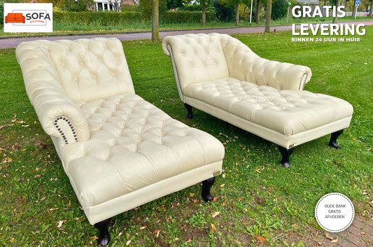 GRATIS LEVERING HEEL BENELUX + DACH Chesterfield Echt Leer Chaise Lounge